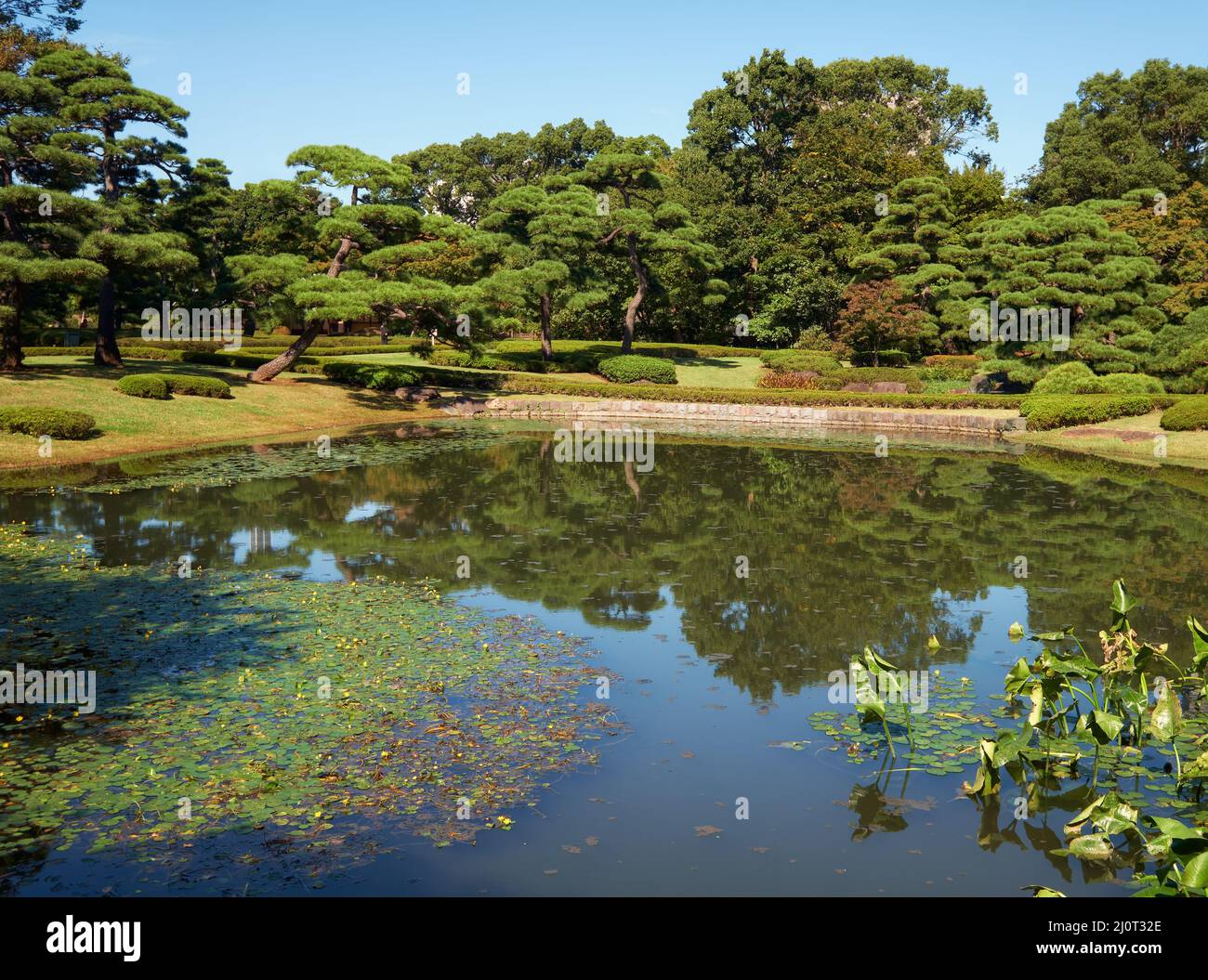 Pond in the Ninomaru Garden at the Tokyo Imperial Palace. Tokyo. Japan Stock Photo