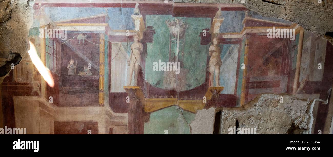 Wall frescoes of the Casa del Criptoportico, Pompei Stock Photo