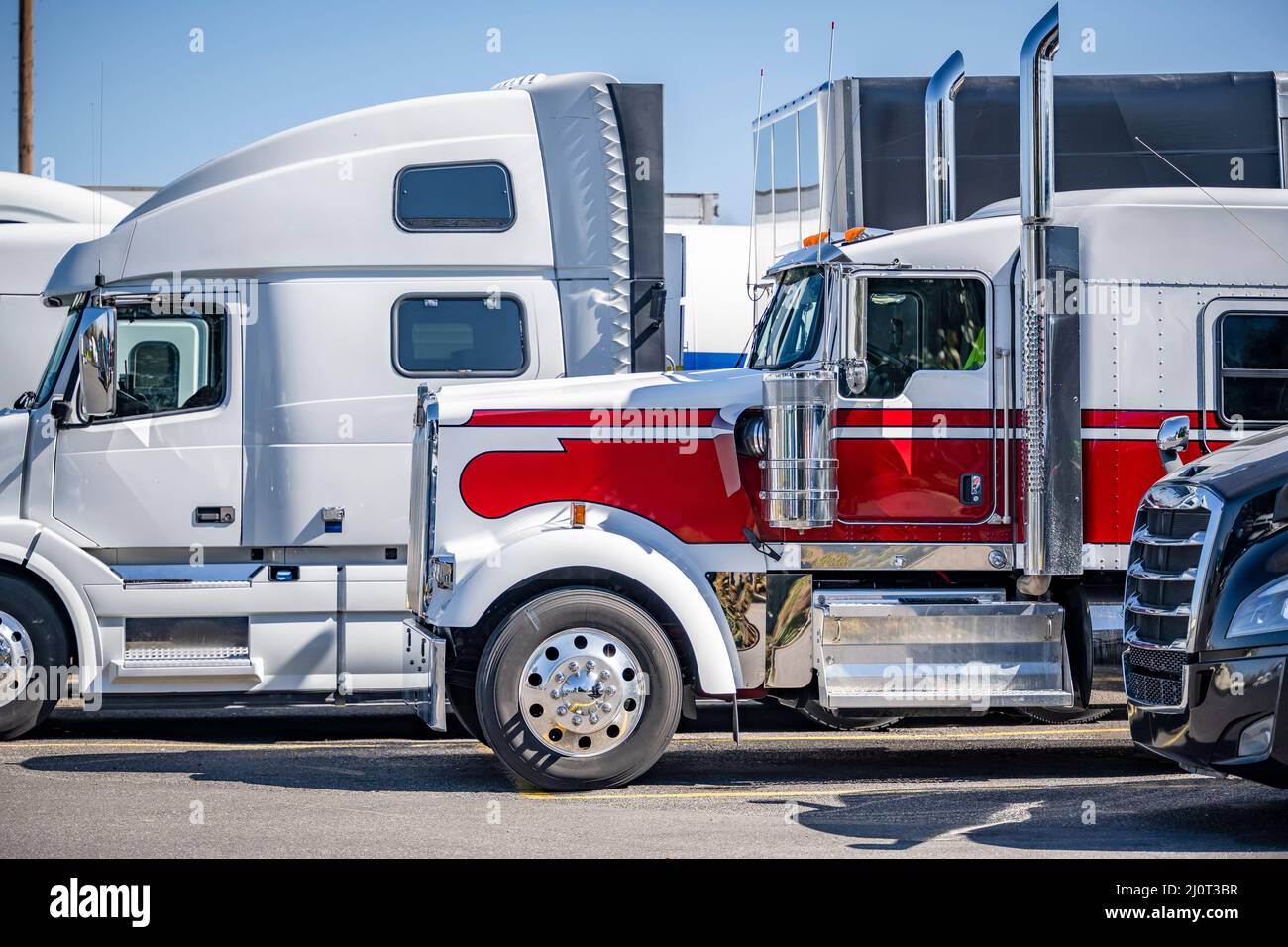 Profiles of different makes industrial long haul big rigs semi trucks ...