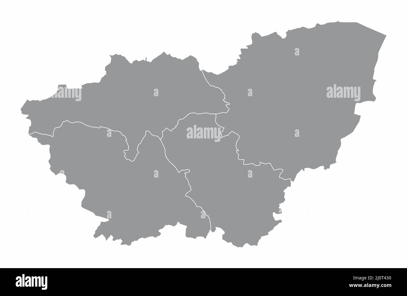 South Yorkshire county, administrative map isolated on white background , England Stock Vector