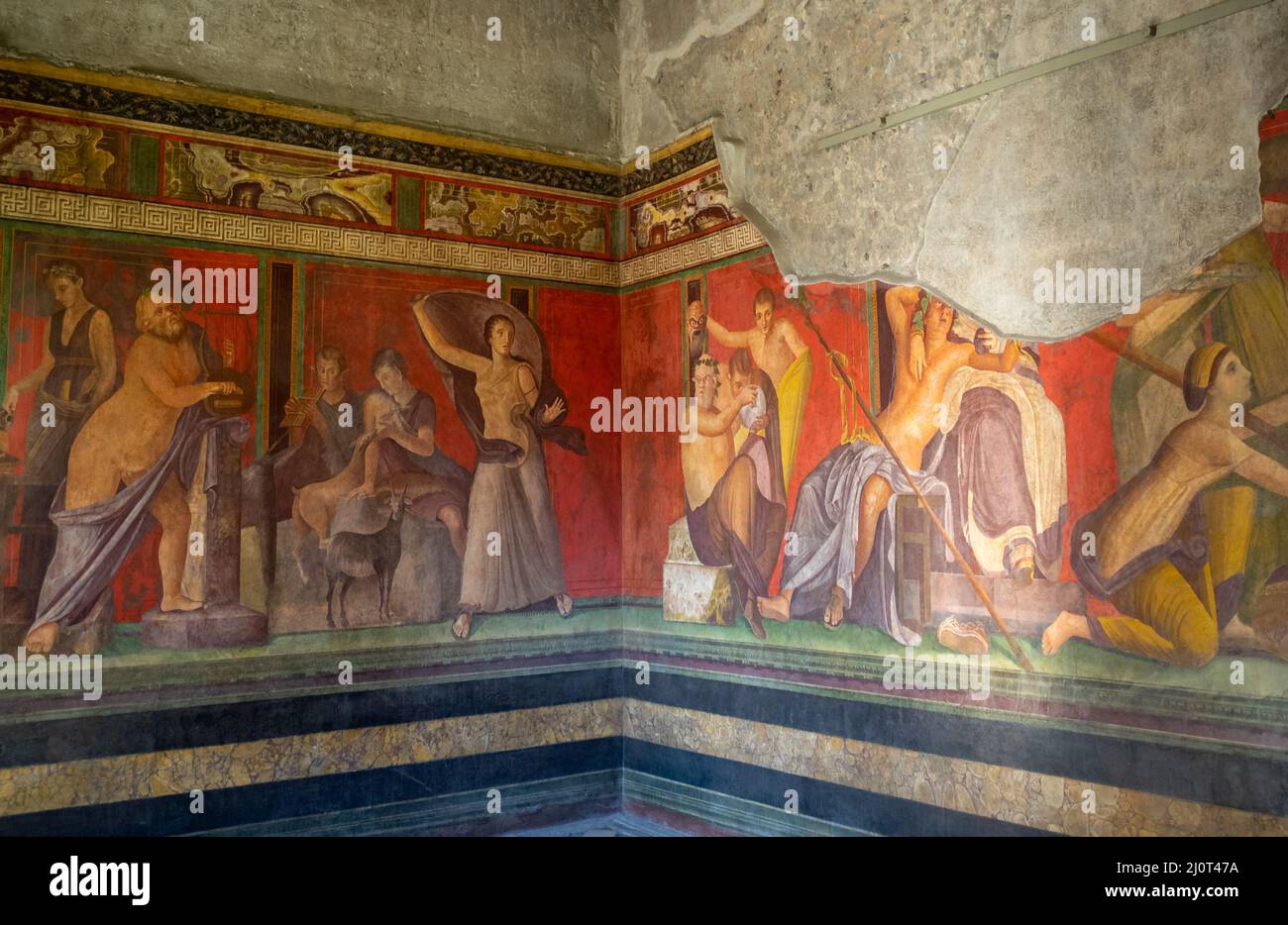Detail of the Hall of Mysteries room frescoe of Villa dei Misteri, Pompeii Stock Photo