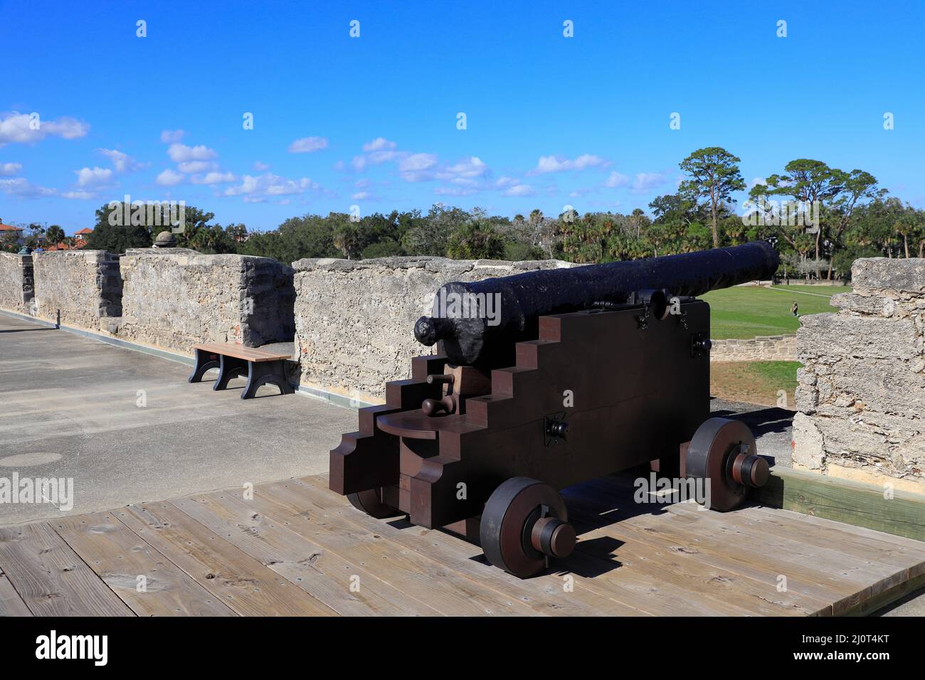An ancient cannon with the battlements of Castillo De San Marcos ...