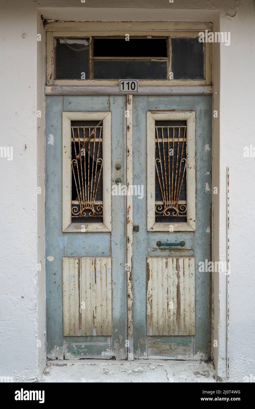 Old doors and windows in different towns on Crete, Greece Stock Photo