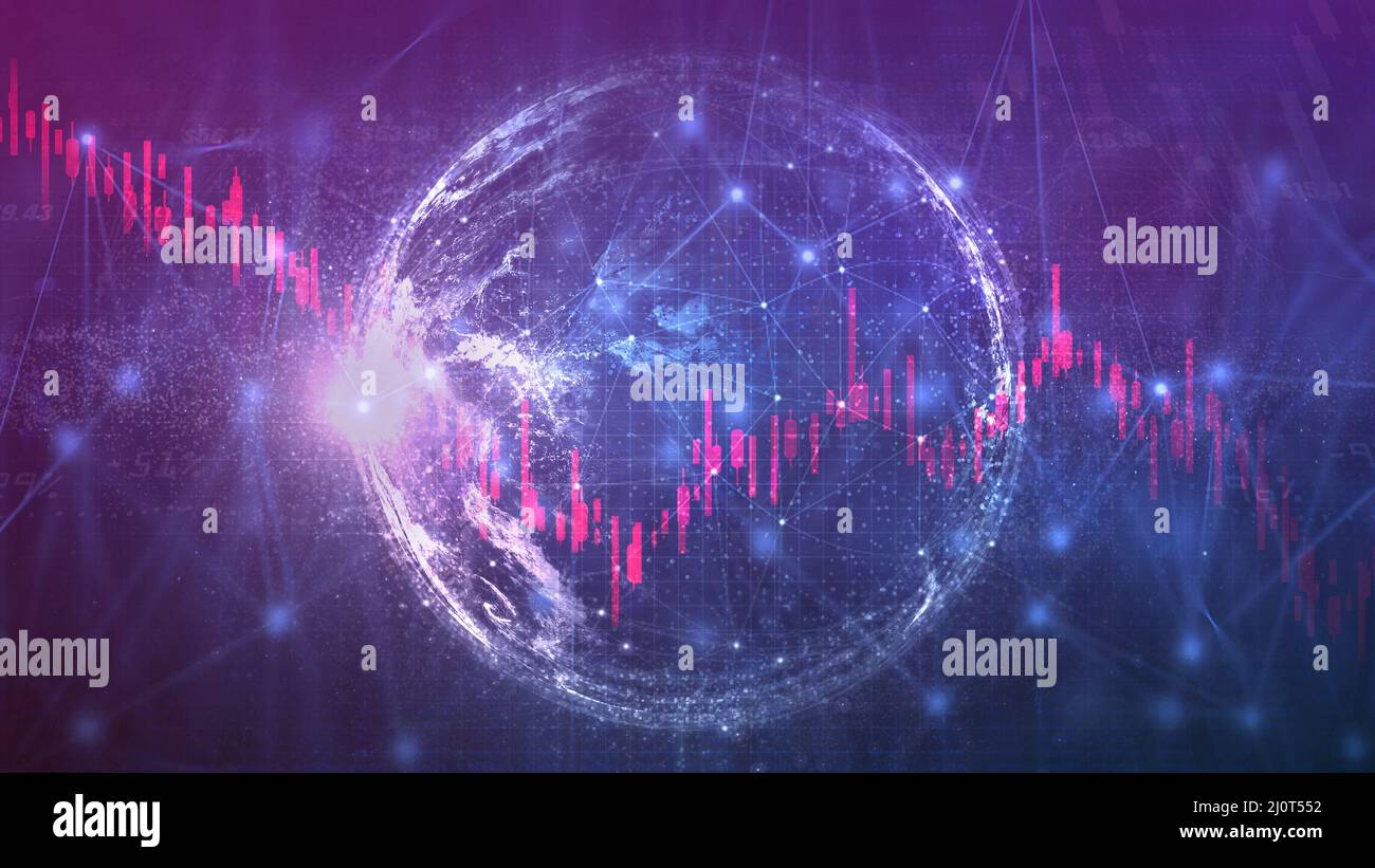 Stock signals on globe, digitizing world, big data processing concept