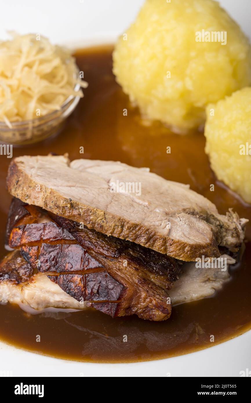 Bavarian roast pork with dumplings Stock Photo Alamy