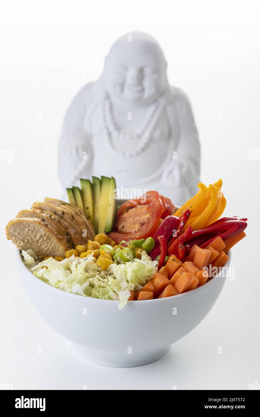 Buddha Bowl with chicken on white Stock Photo