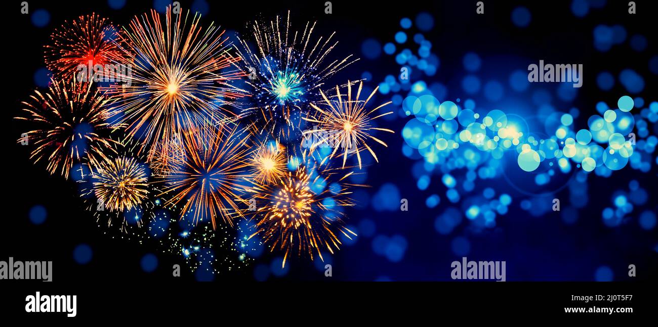 Abstract colored firework on dark sky. Celebration and anniversary ...