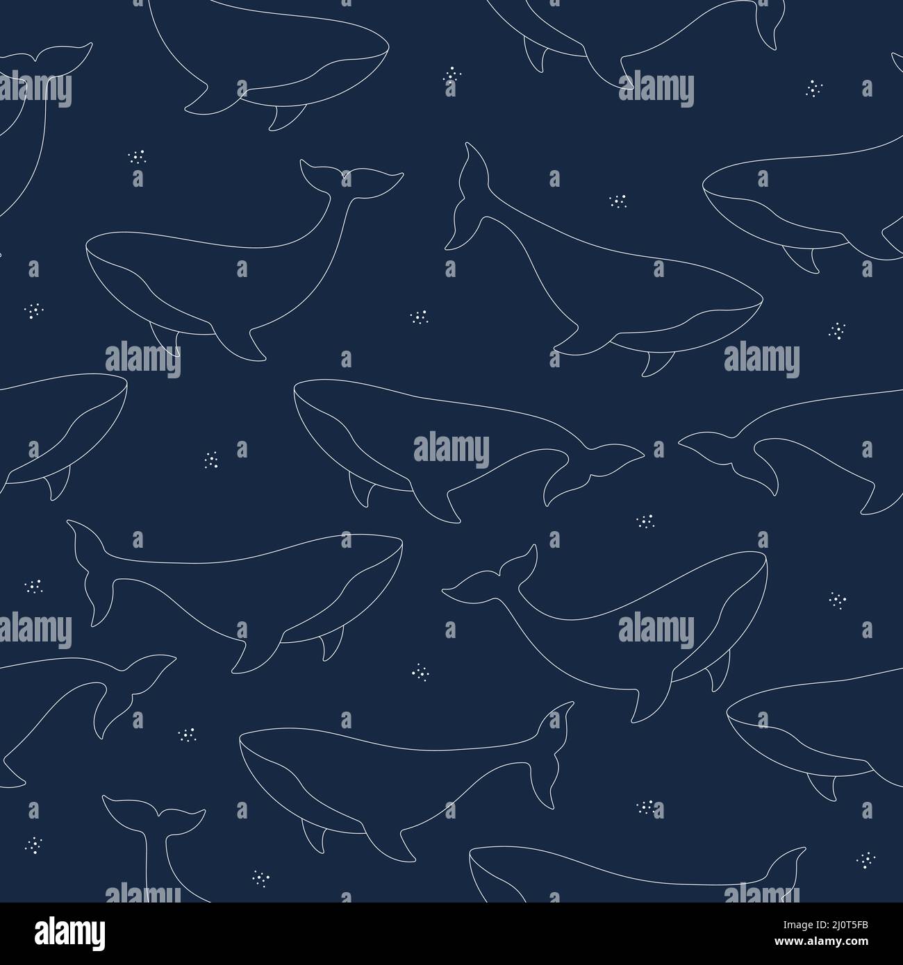 Whales line seamless pattern. Cute kids dark blue pattern with ocean ...