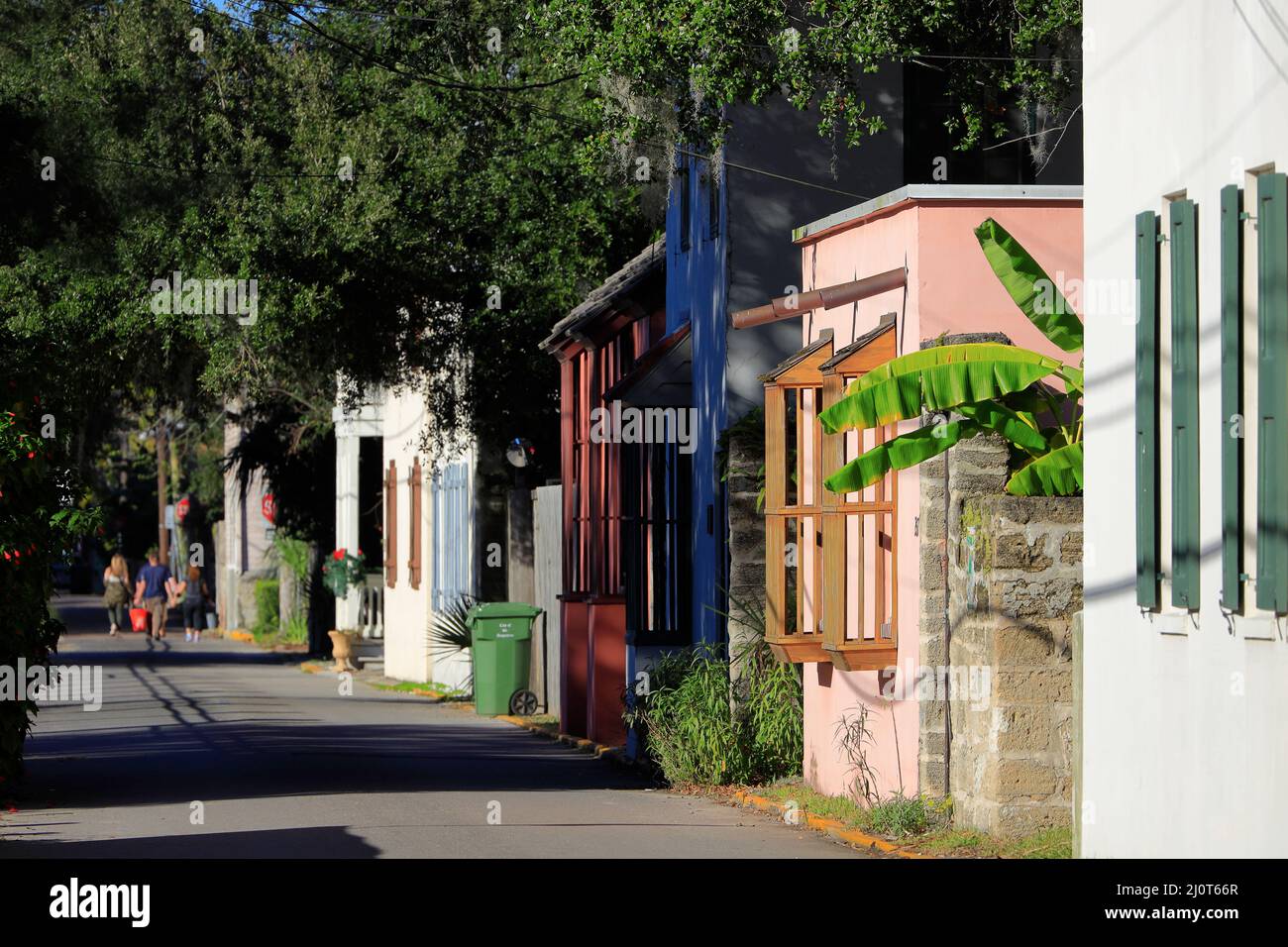 Colonial style residential houses along the street of Old Town of St.Augustine.Florida.USA Stock Photo