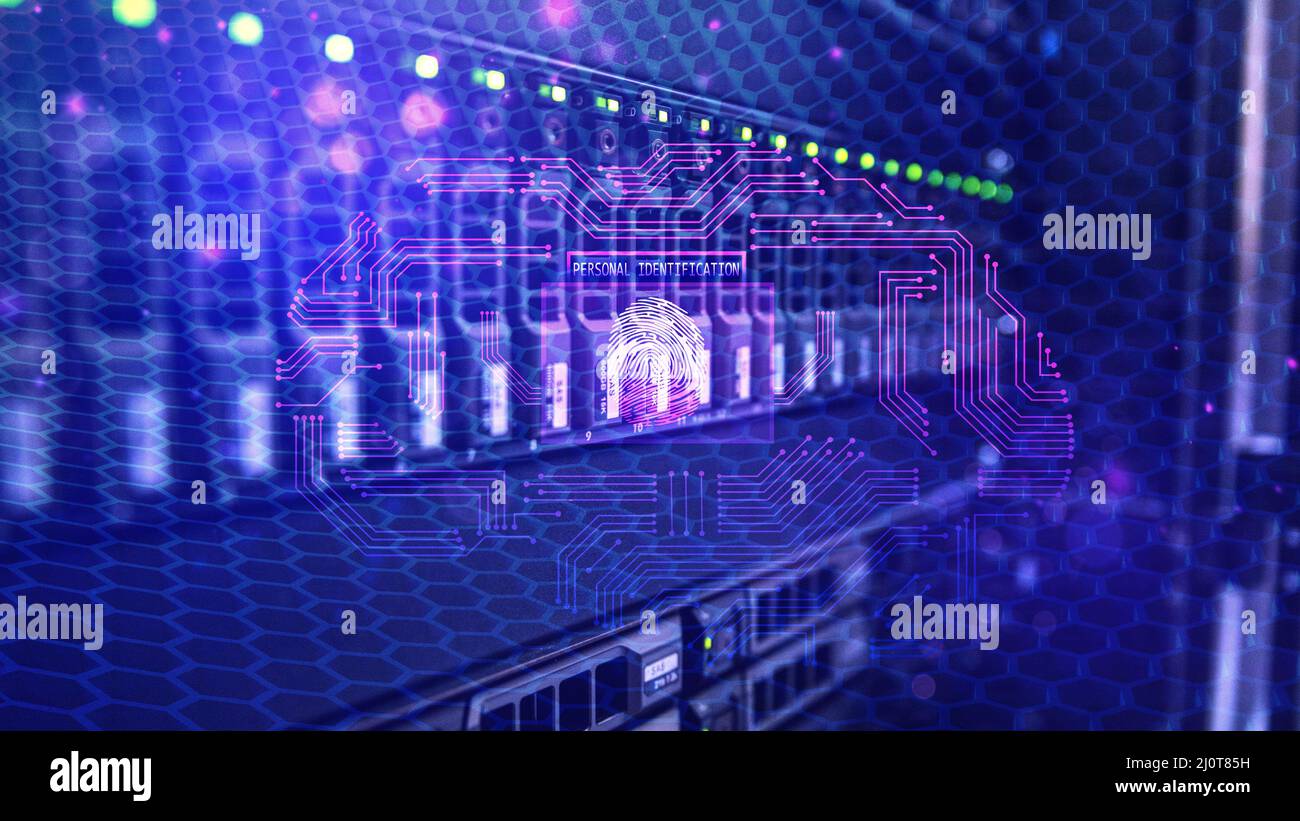 Running server with big data stored, online server, data storage concept Stock Photo