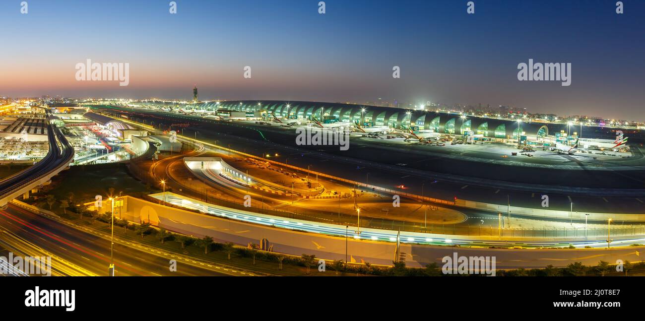Overview Dubai International Airport DXB Panorama Stock Photo