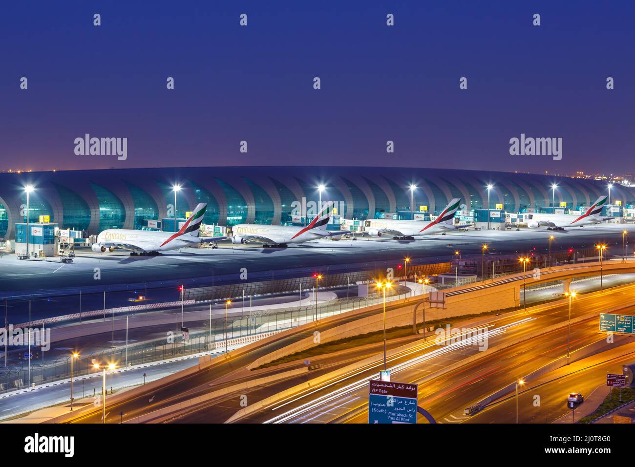 Emirates Airbus A380 aircraft Dubai airport at night Stock Photo Alamy