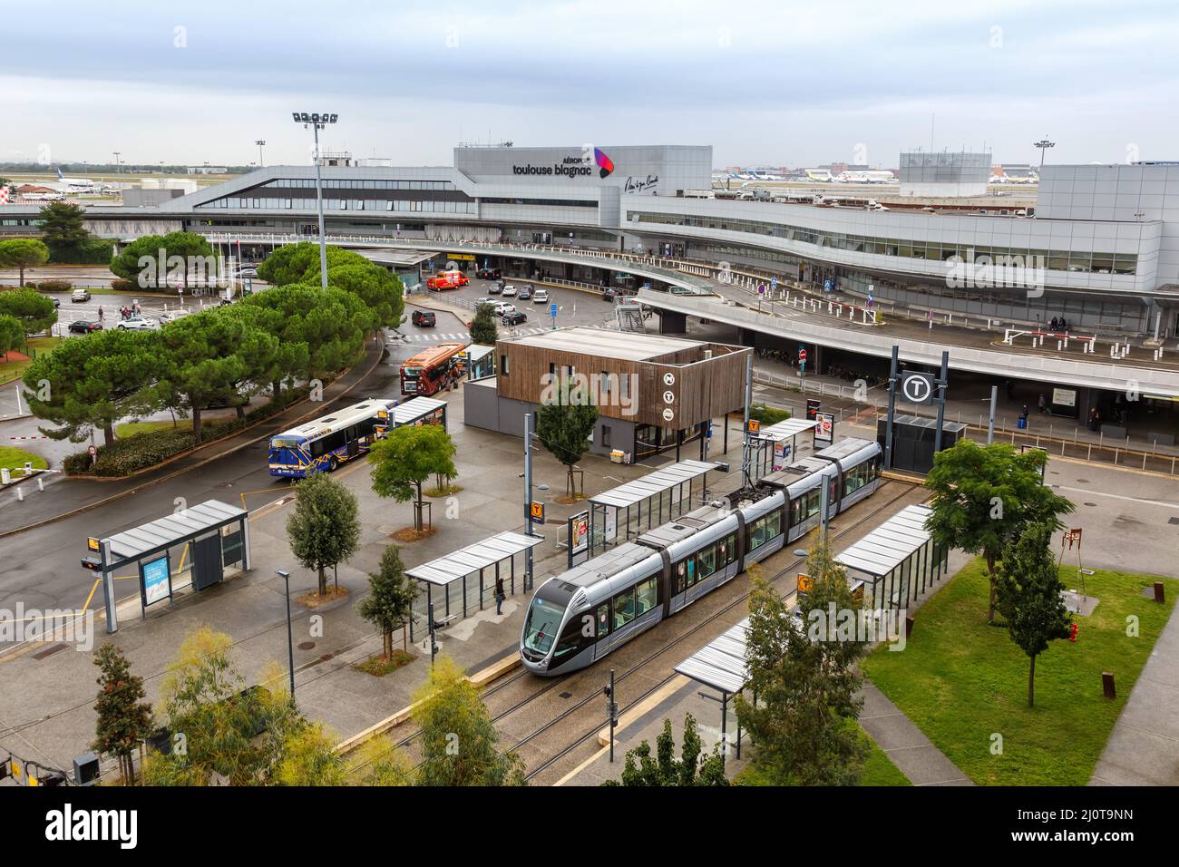 Modern light rail tramway Alstom Citadis public transport public transport at Blagnac Airport in Toulouse, France Stock Photo