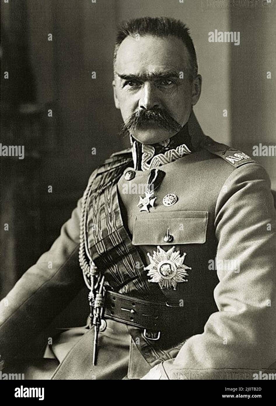 Józef Klemens Piłsudski (Polish: [1867 – 1935) Polish statesman who served as the Chief of State (1918–1922) and First Marshal of Poland (from 1920). He was considered the de facto leader (1926–35) of the Second Polish Republic as the Minister of Military Affairs. Stock Photo