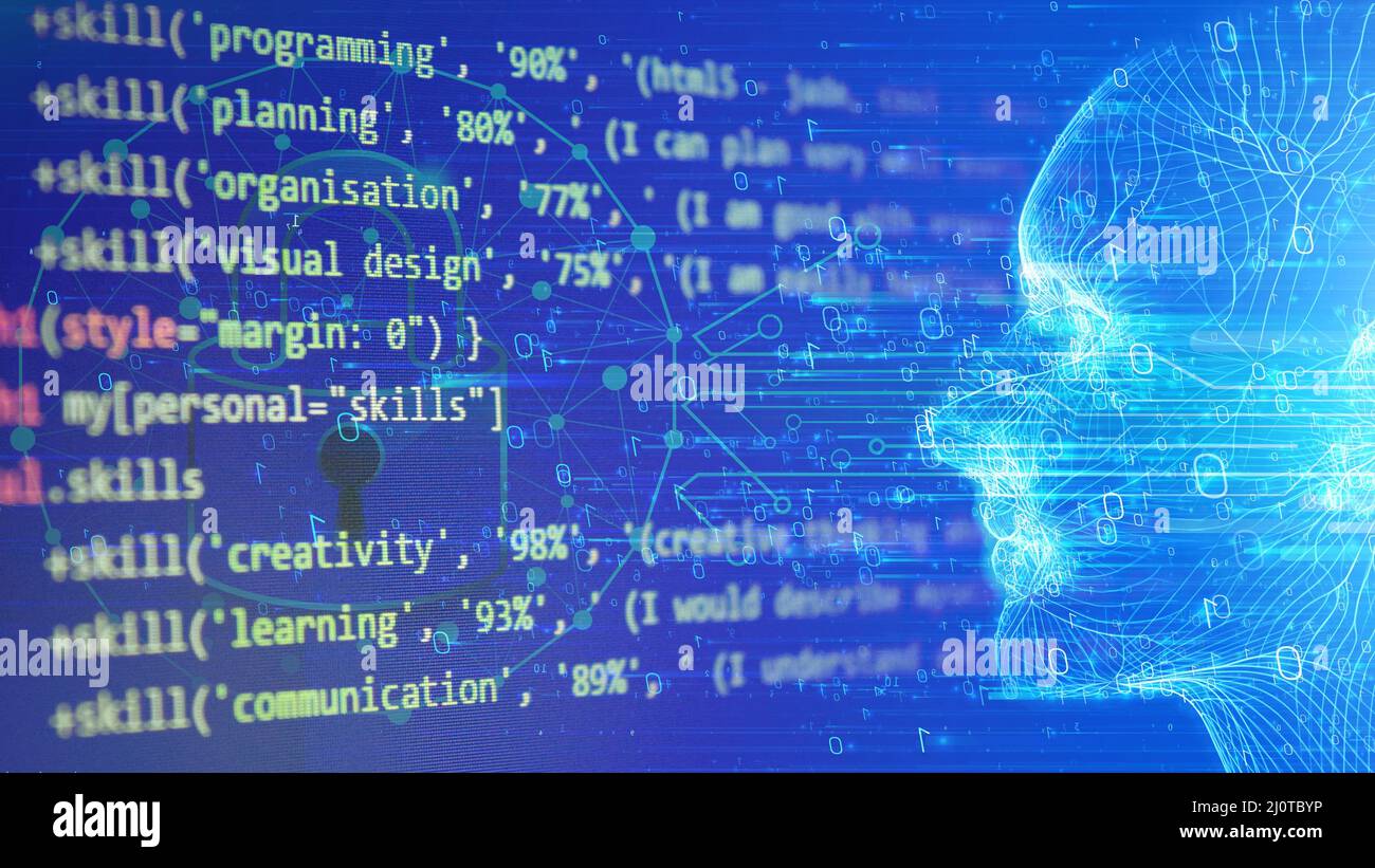 Computer brain processing programming code with a security lock, cloud ...