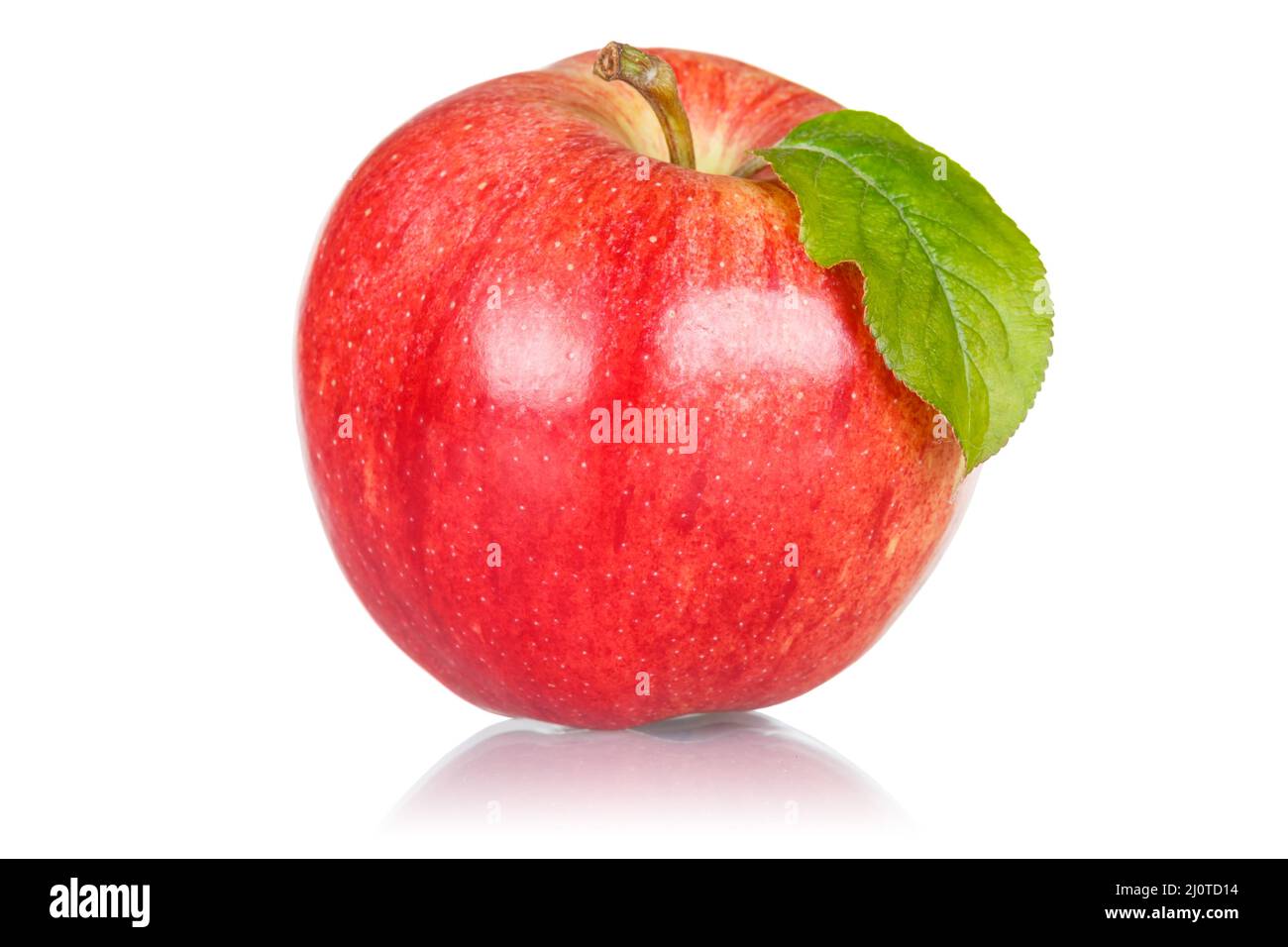 Red apple red fruit with leaf crop isolated on white background Stock Photo