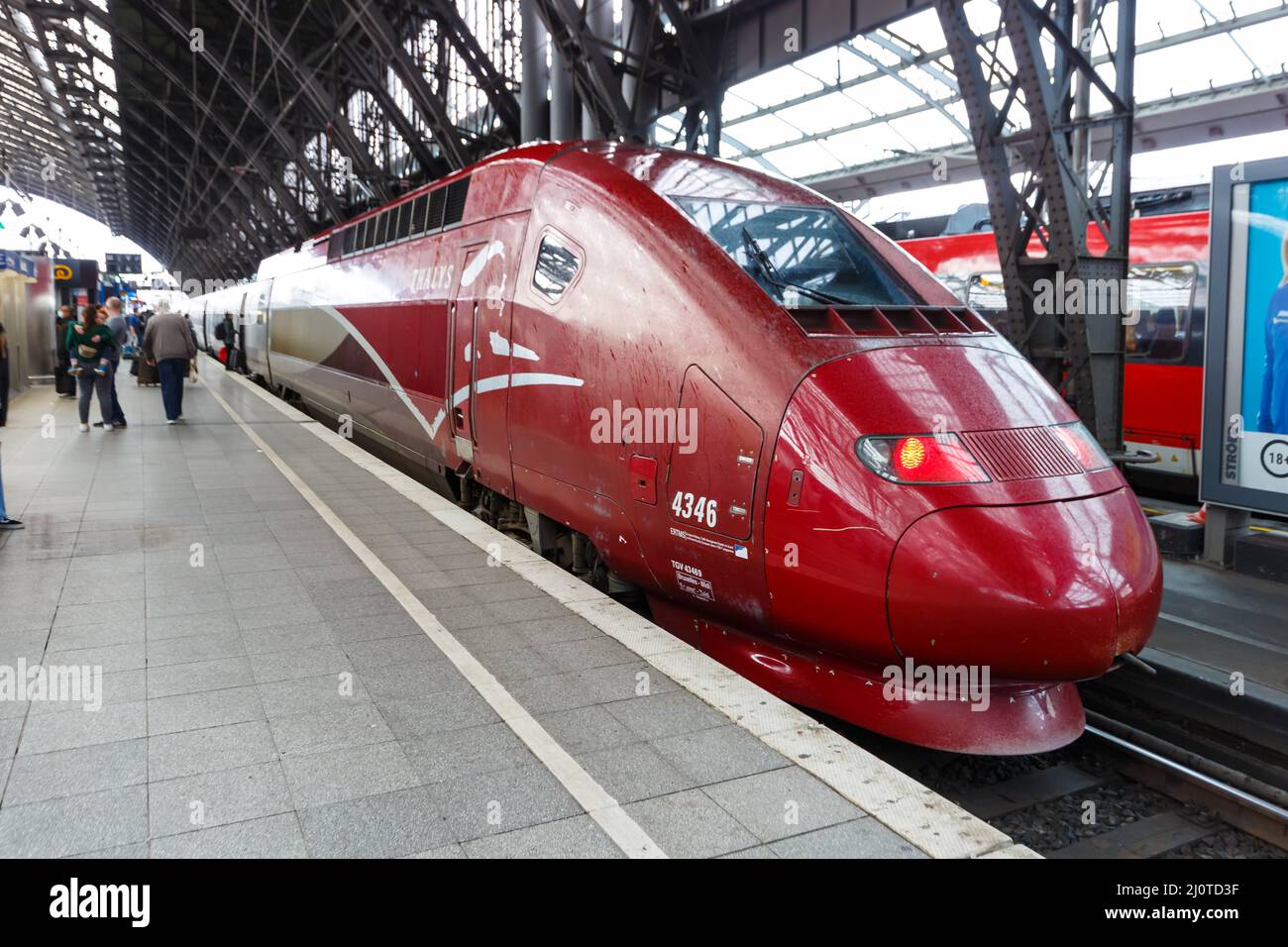 Thalys train high speed train in Cologne main station Hbf in Germany