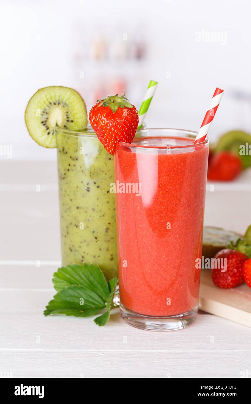 Smoothies Smoothie Fruit Juice Healthy Drinks Juice In Glasses Portrait Format Stock Photo