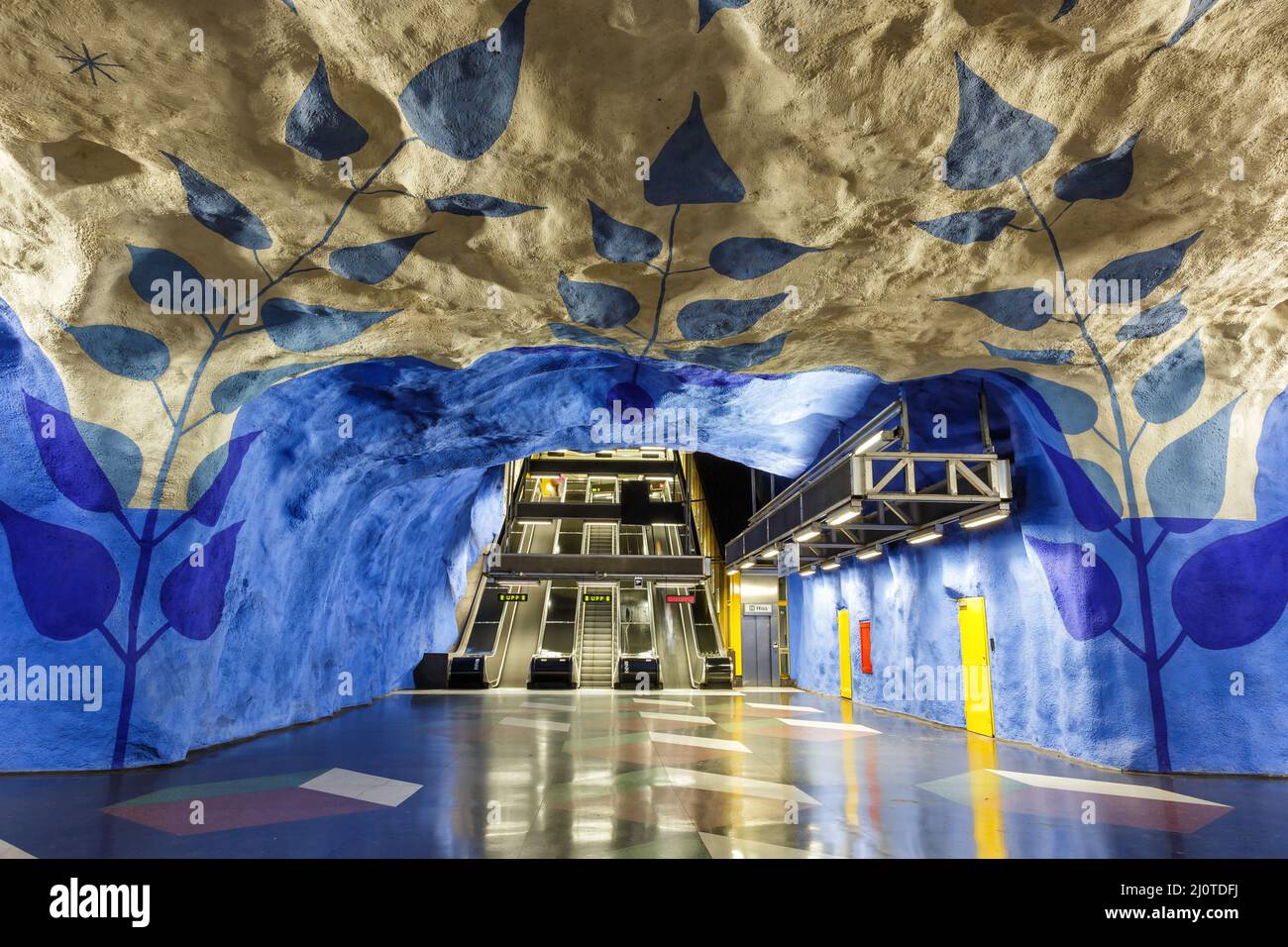 Artfully designed Stockholm metro tunnelbana subway station stop station T-Centralen in Sweden Stock Photo