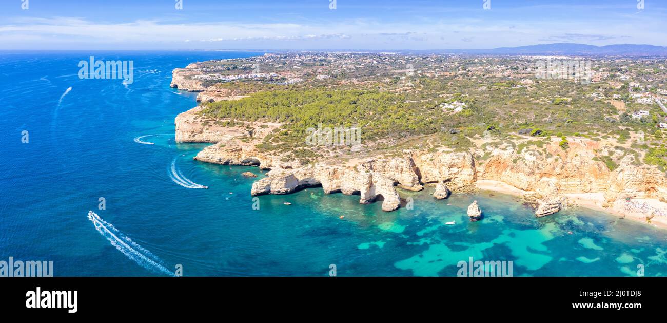 Portugal Algarve beach Praia da Marinha panorama sea ocean drone aerial aerial view from above Stock Photo