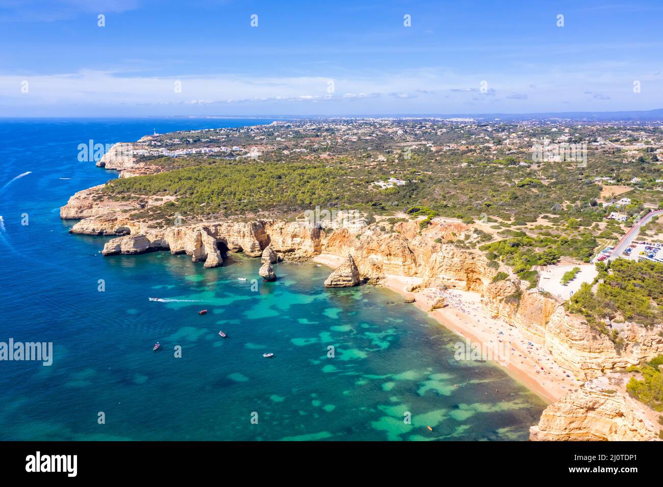 Portugal Algarve beach Praia da Marinha sea ocean drone aerial aerial view from above Stock Photo