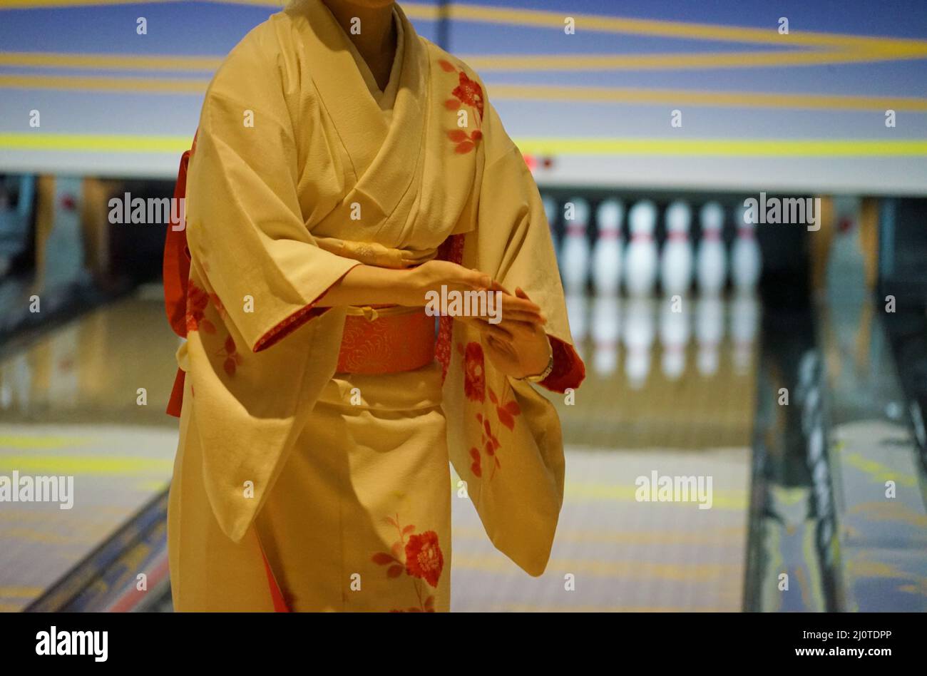 Bowling alley and a kimono Stock Photo
