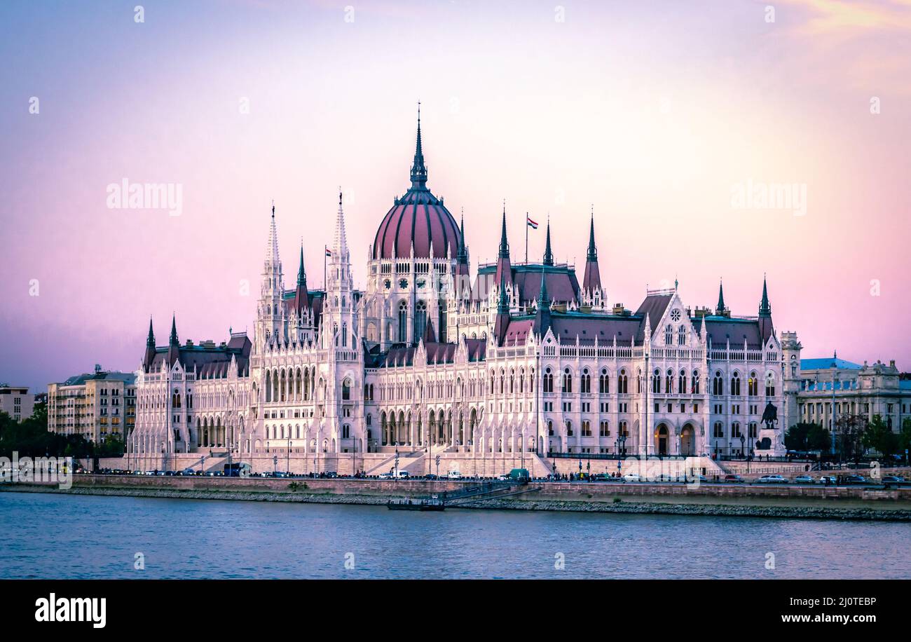 The Hungarian Parliament Building (a.k.a. the Parliament of Budapest) a landmark and popular tourist destination in Budapest, Hungary. Stock Photo