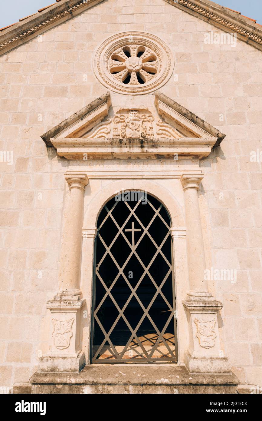 Wall of the Church of Our Lady of the Rosary in Perast. Montenegro Stock Photo