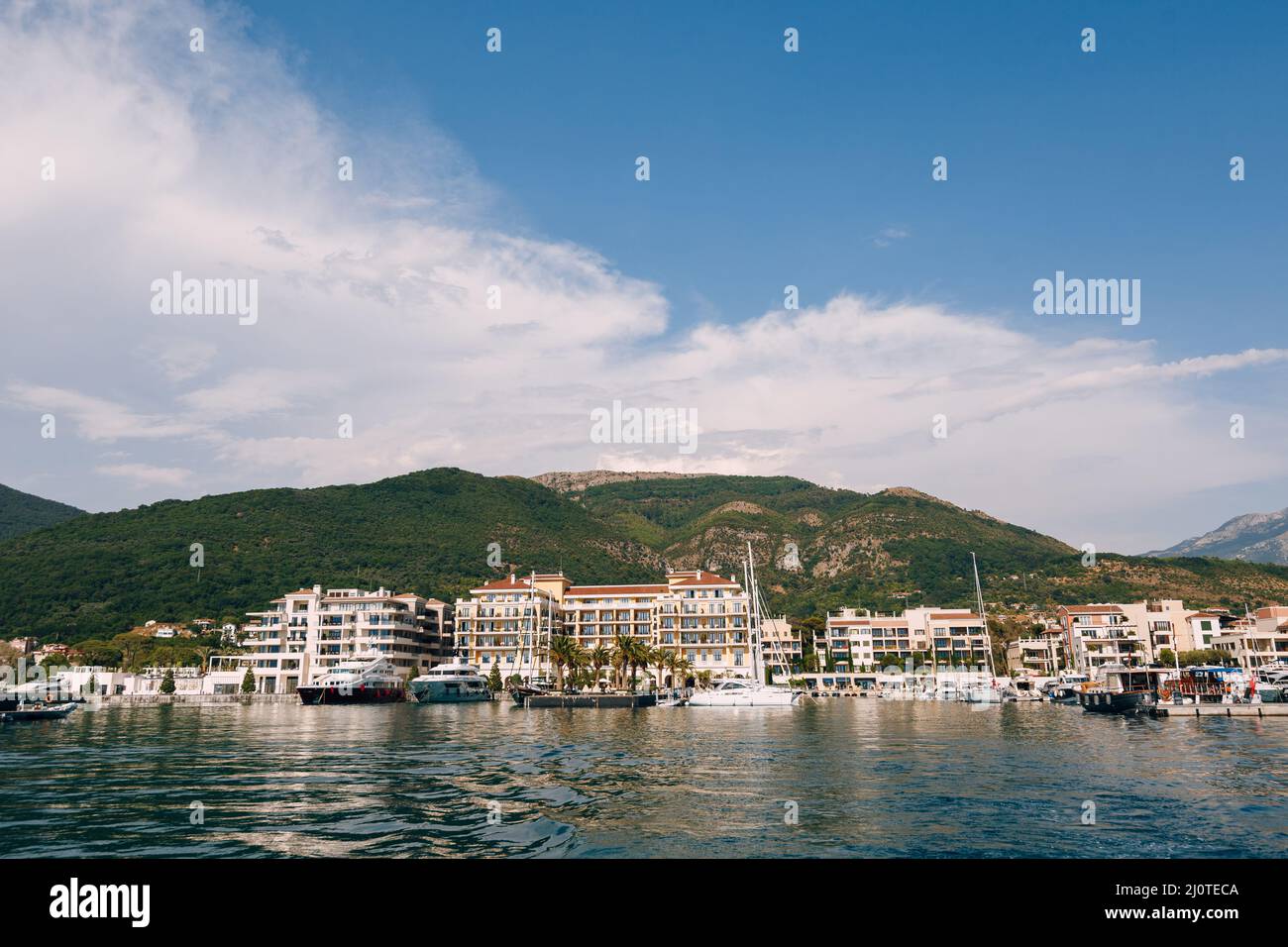 View from the sea to the Regent Hotel in Porto. Montenegro Stock Photo