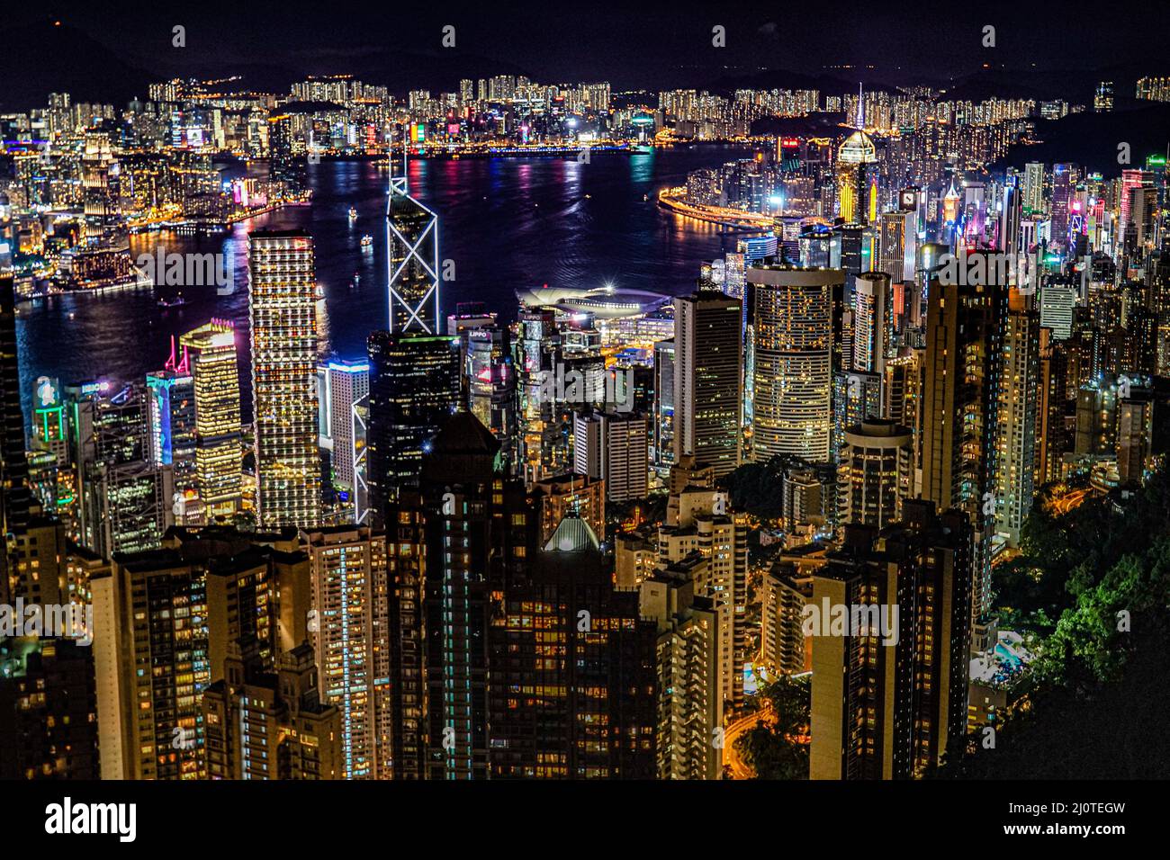 Hong Kong night view seen from Victoria Peak Stock Photo