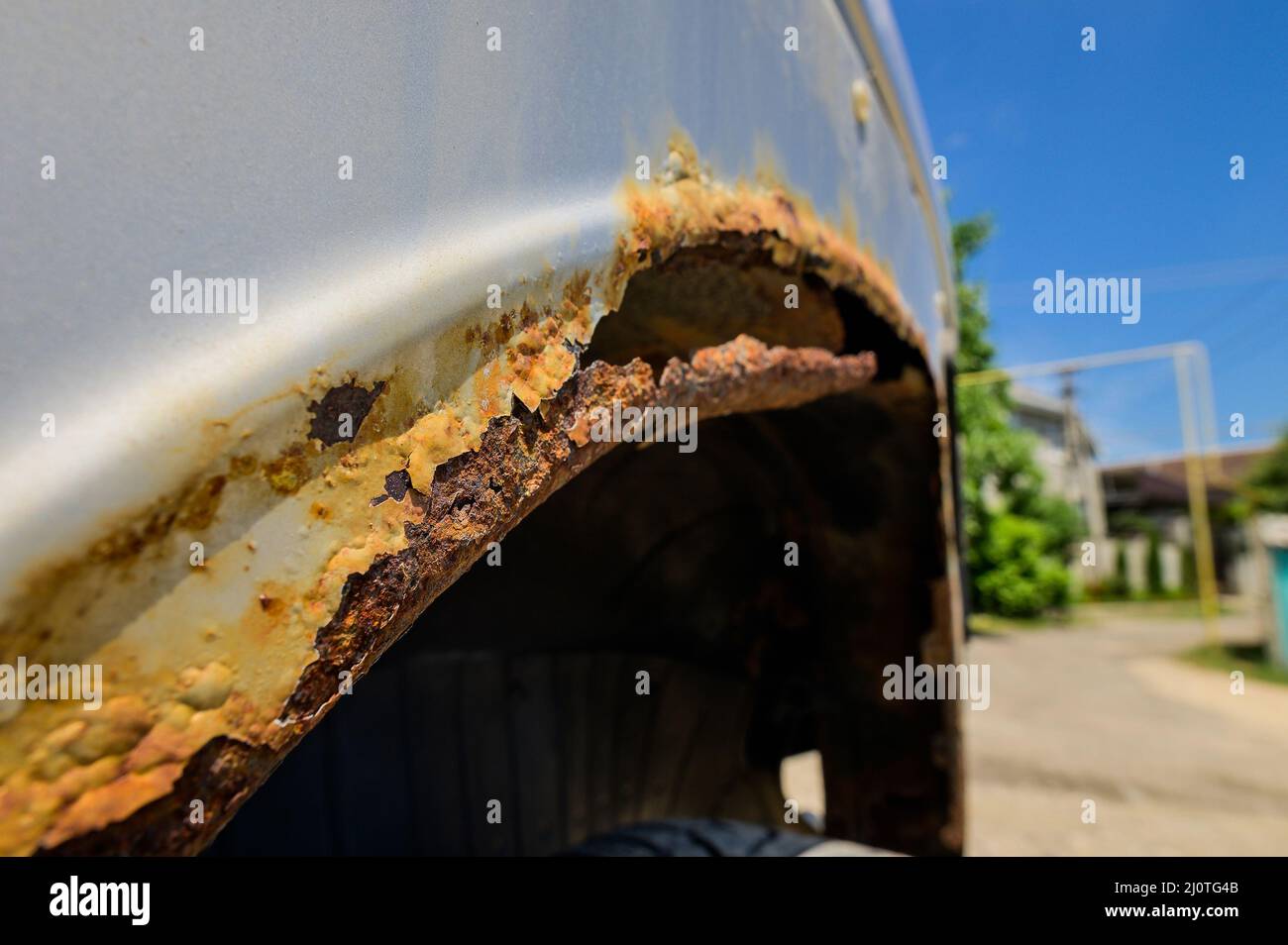 Wheel Car Rusted Rusty wheel arches on the car. car corrosion. Background for welding ...