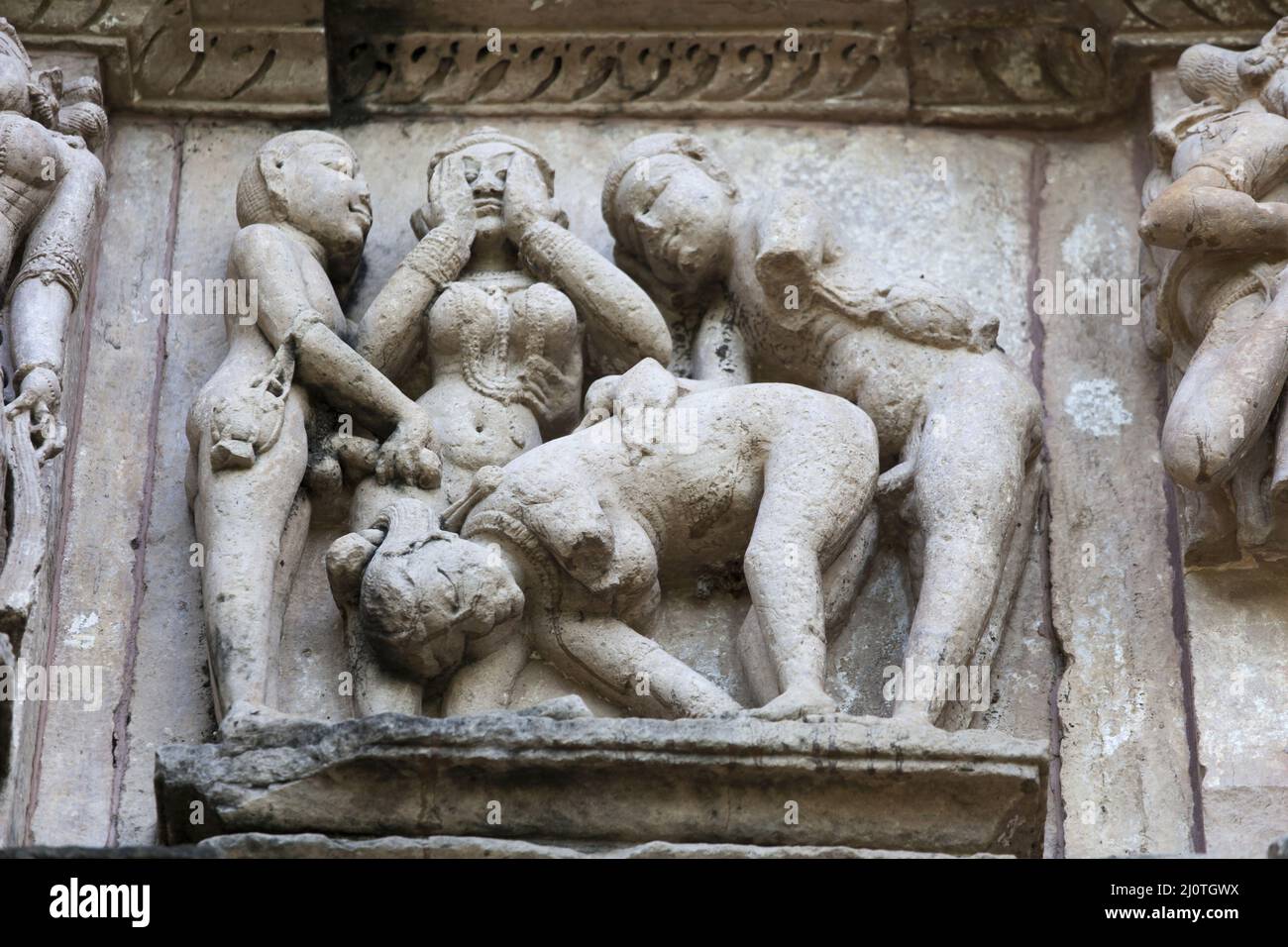 Stone carvings in Khajuraho India Stock Photo