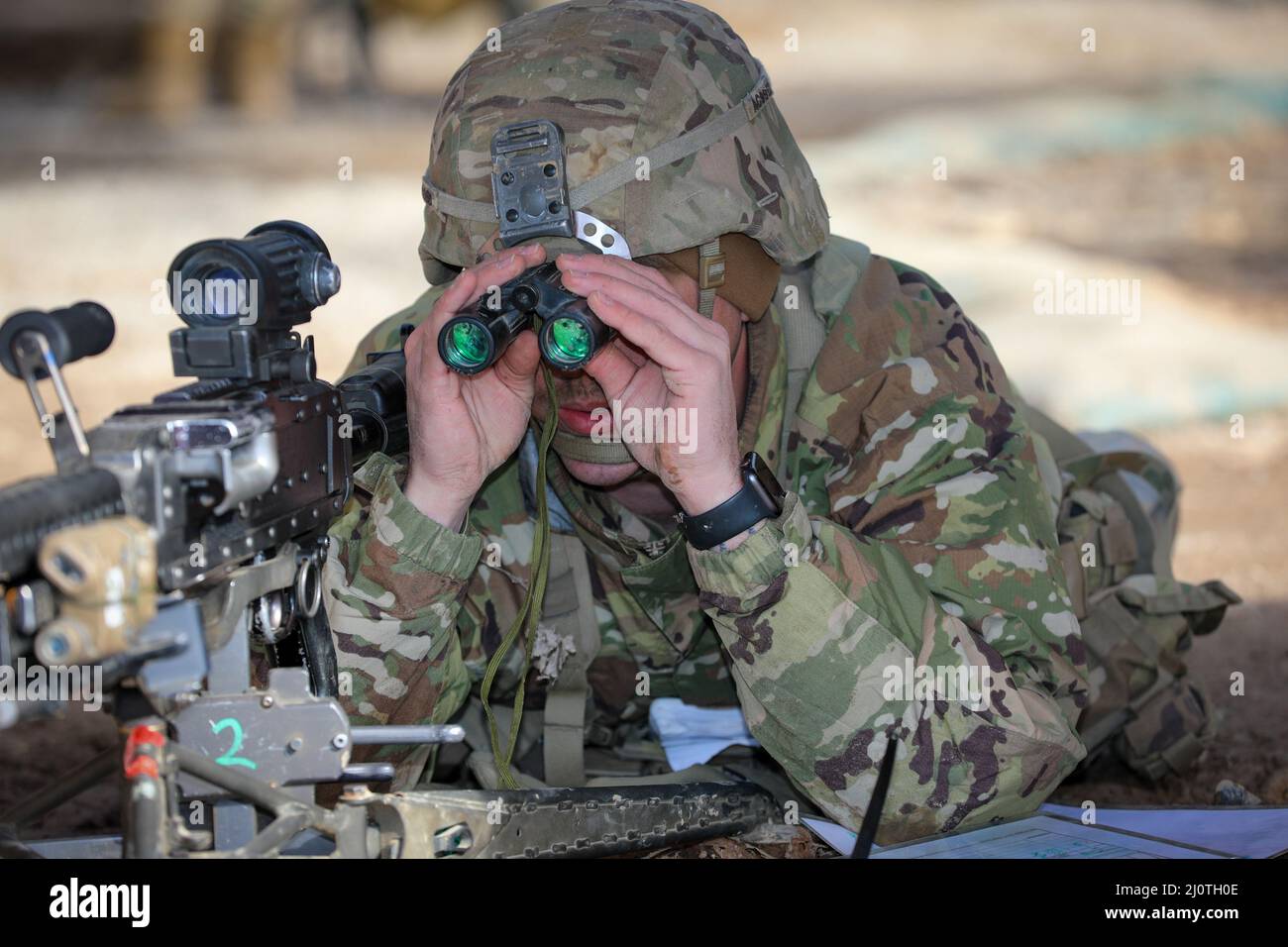 The 3rd Brigade Combat Team, 101st Airborne Division (Air Assault), host Soldiers during day two of candidate testing for the Expert Infantry Badge (EIB)/Expert Soldier Badge (ESB) on January 25, 2022.    The EIB is awarded to Soldiers who have completed testing designed to demonstrate proficiency in infantry skills.    The ESB is awarded to Soldiers who have completed testing and do not serve in the Infantry, Special Forces, or Medical Branches. (U.S. Army photo by: Staff Sgt. Michael Eaddy) Stock Photo
