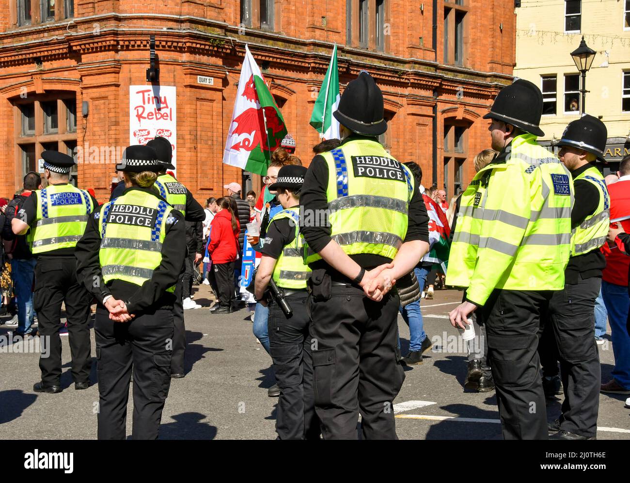 Cardiff, Wales - March 2022: Group of police officers on duty in ...
