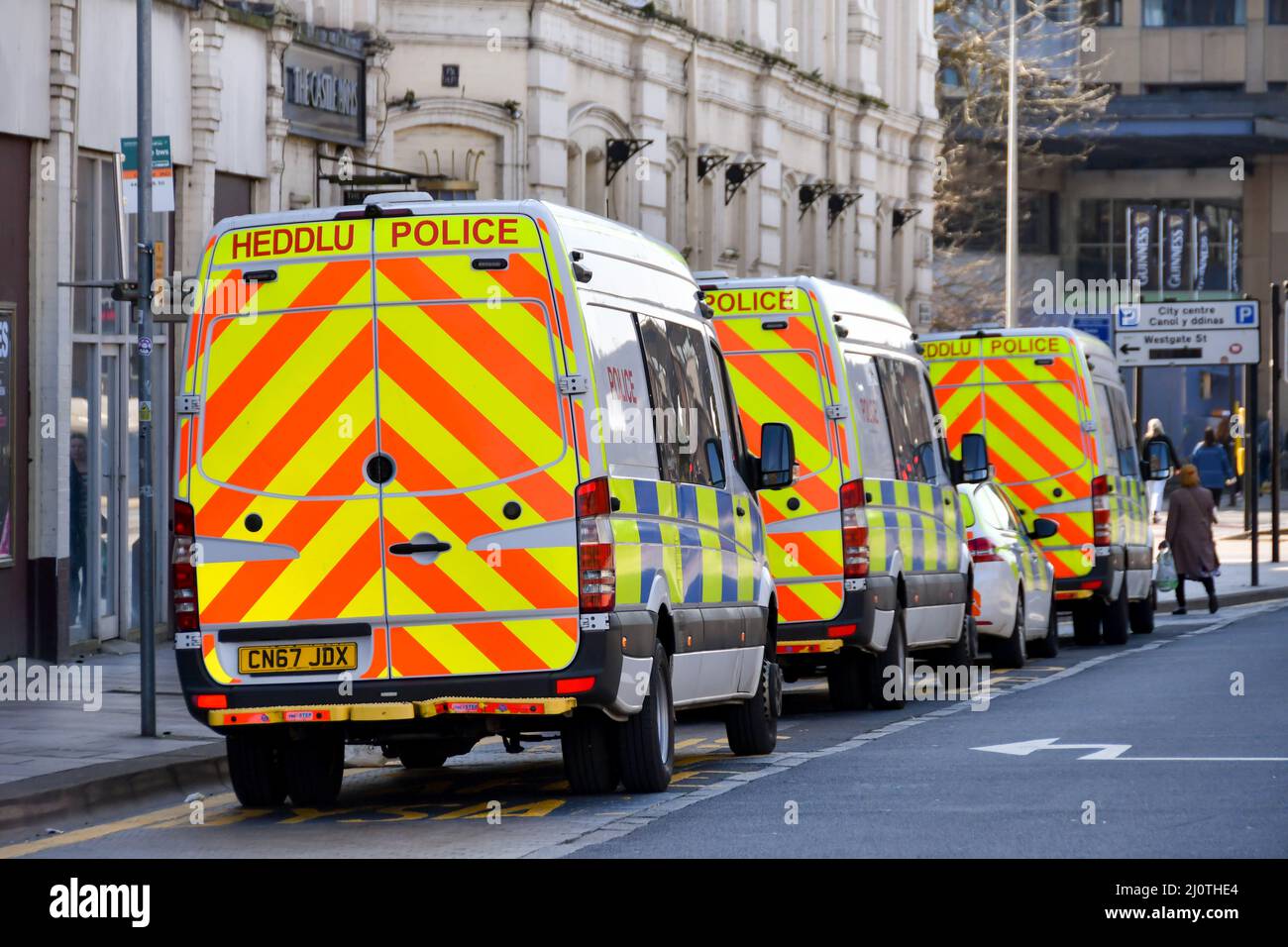 Cardiff, Wales - March 2022: Police vans and a police car parked on a  street in Cardiff city centre Stock Photo - Alamy
