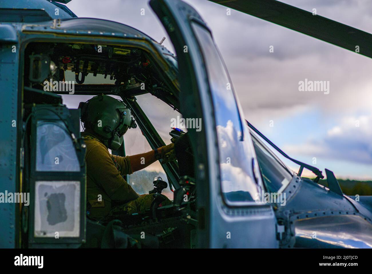 A U.S. Air Force pilot assigned to the 55th Rescue Squadron performs ...