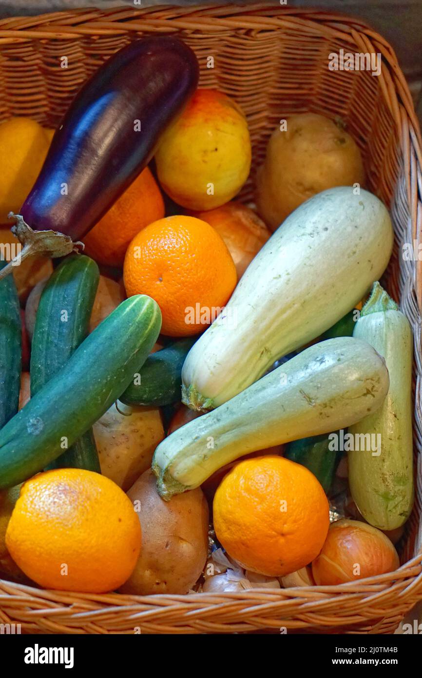 Fresh vegetables and fruits mix in basket Stock Photo Alamy