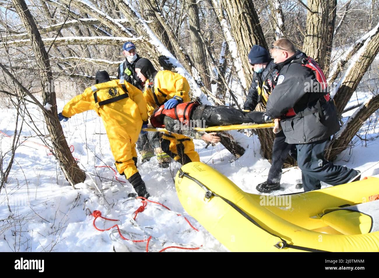 Firefighters from the Fort Drum Fire and Emergency Services navigate