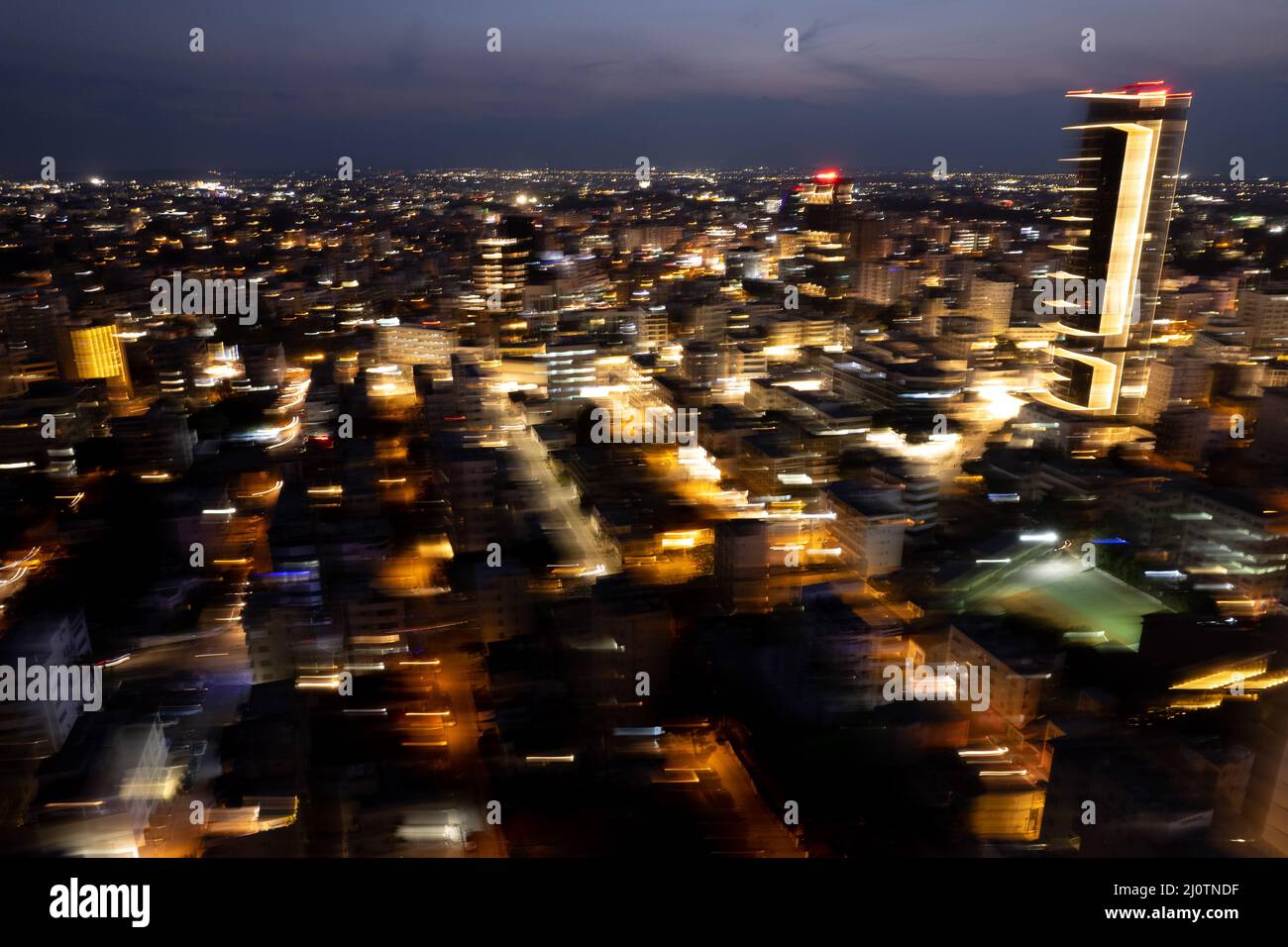 Aerial drone photograph of the cityscape of Nicosia in Cyprus at sunset. Stock Photo