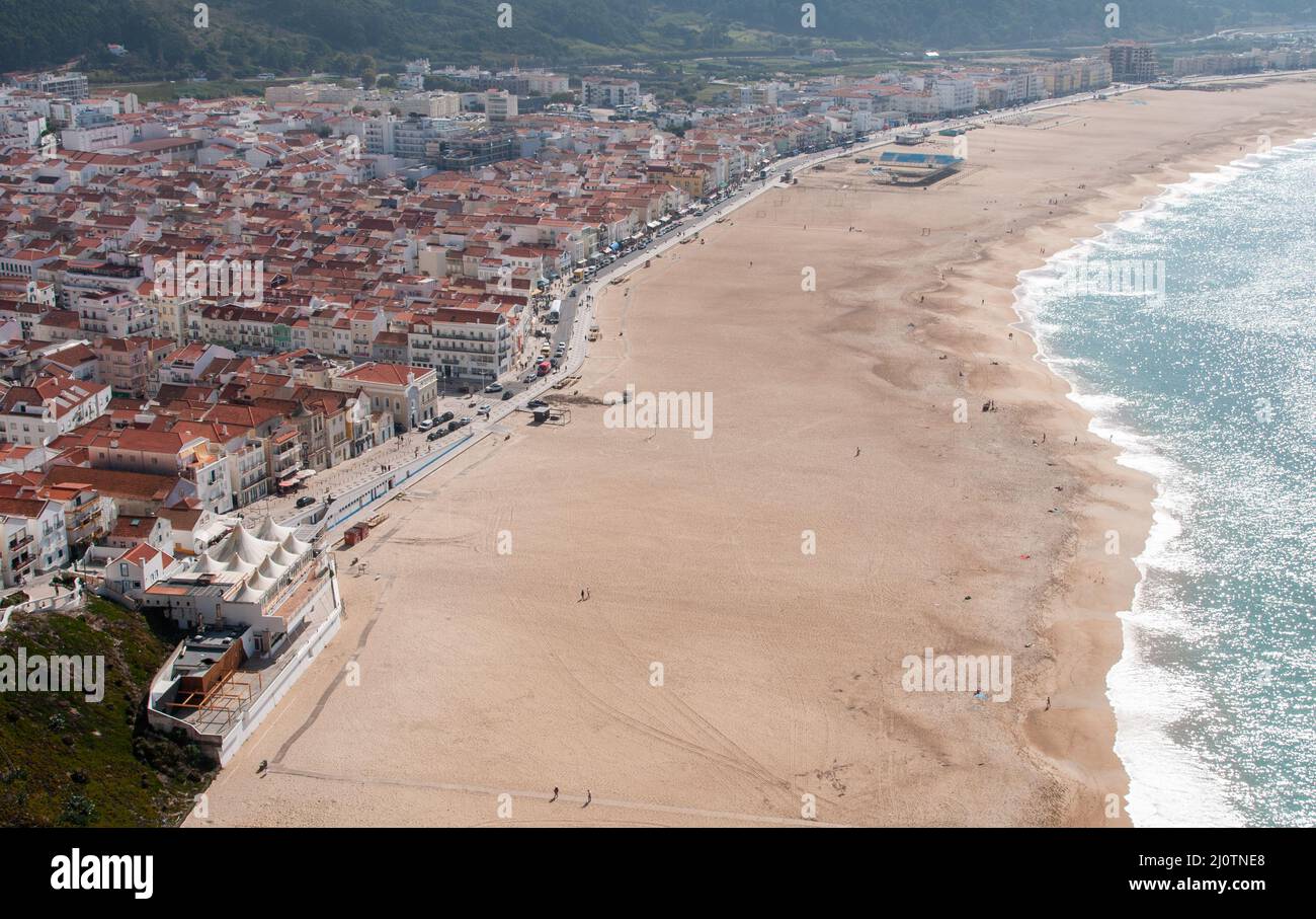 Cityscape of nazare town  famous seaside resort silver coast in the Atlantic ocean. Portugal Stock Photo