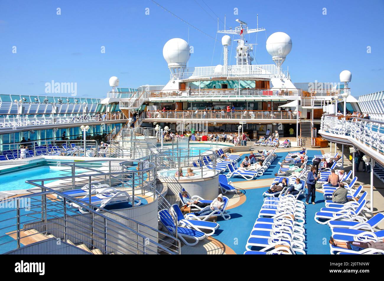Sun deck, P&O Oceana Cruise Ship, North Sea, Europe Stock Photo