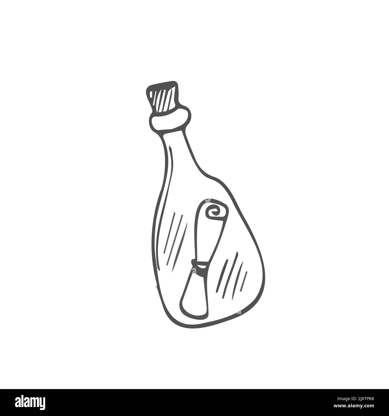 Doodle style message in a bottle illustration in vector format. Isolated vector Stock Vector