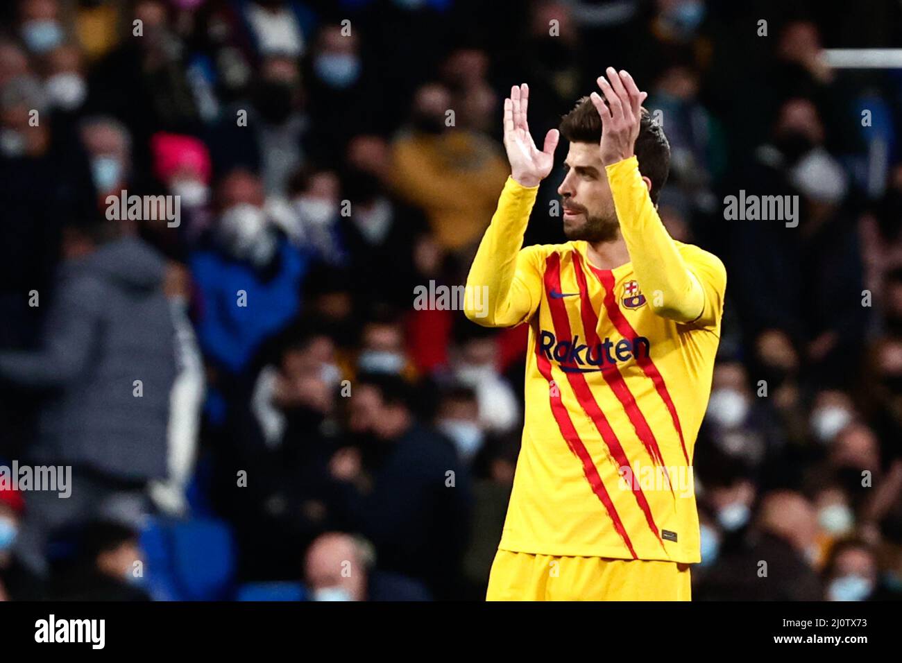 MADRID, SPAIN - MARCH 20: Gerard Pique of FC Barcelona during the Spanish La Liga Santander match between Real Madrid and FC Barcelona at Estadio Santiago Bernabéu on March 20, 2022 in Madrid, Spain (Photo by DAX Images/Orange Pictures) Credit: Orange Pics BV/Alamy Live News Stock Photo