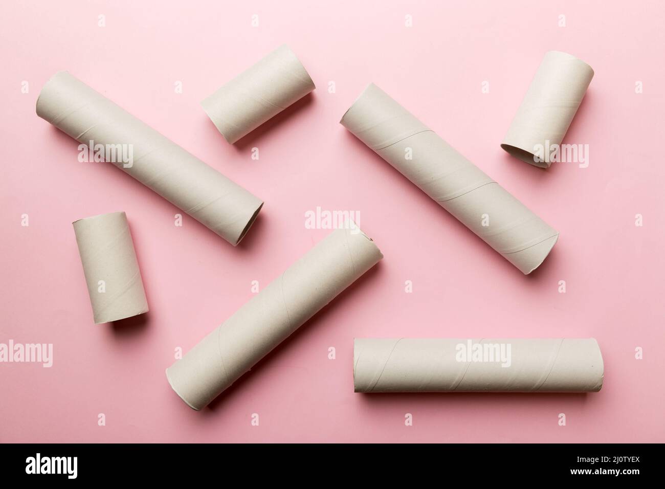 Empty toilet paper roll on colored background. Recyclable paper tube
