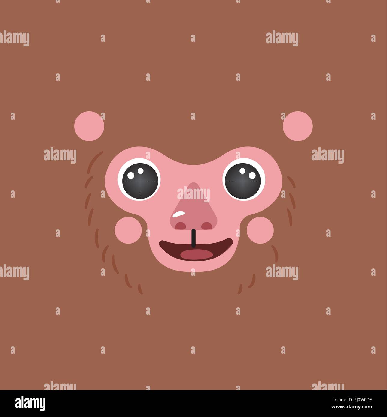 Cute monkey portrait square smile head cartoon round shape Macaca animal face, isolated vector icon illustration. Flat simple hand drawn for kids poster mascot UI app, cards, t-shirts, baby clothes Stock Vector
