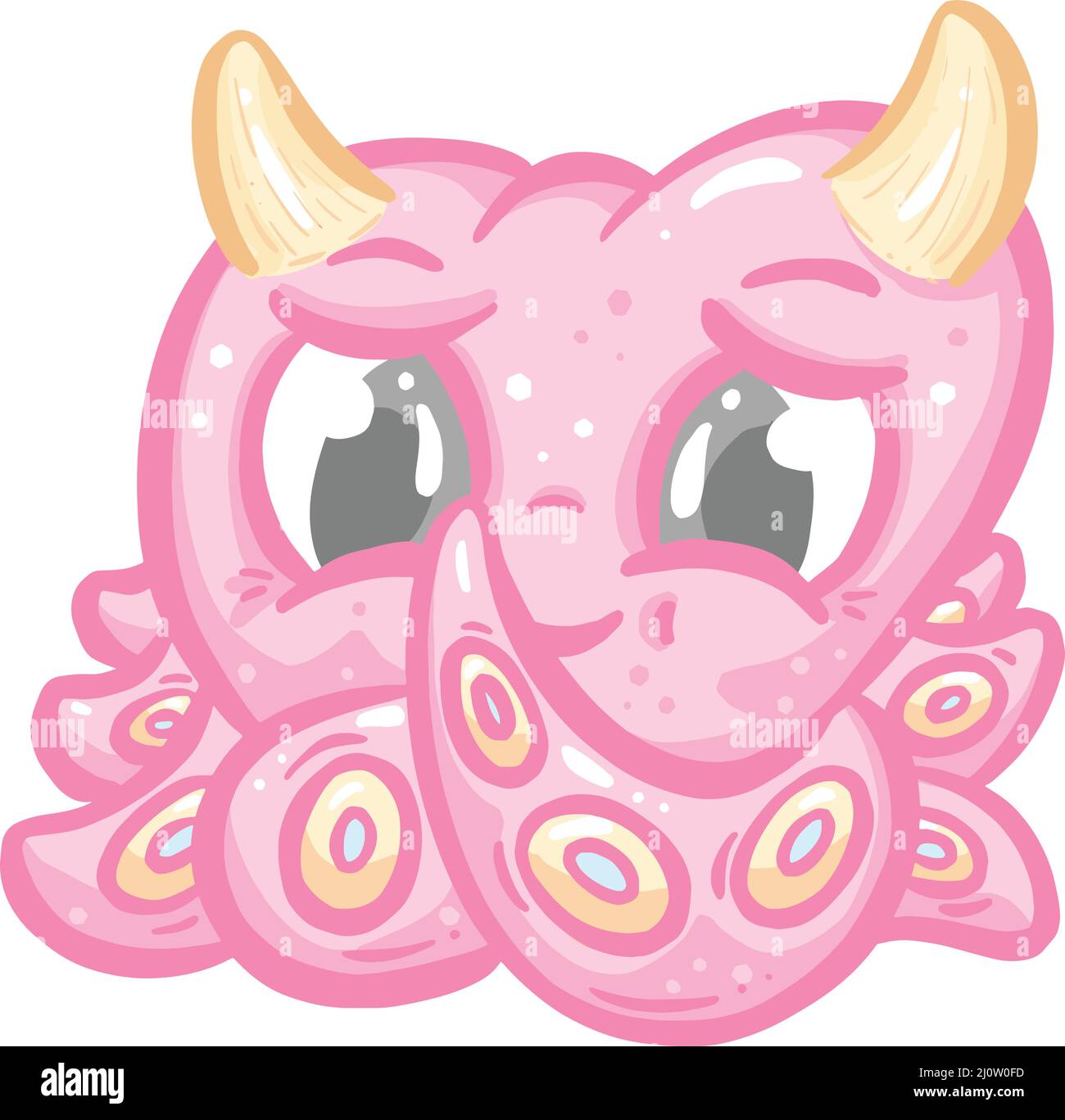 Octopus Cute Kawaii Cartoon Creature With Horns and Tentacles Stock ...