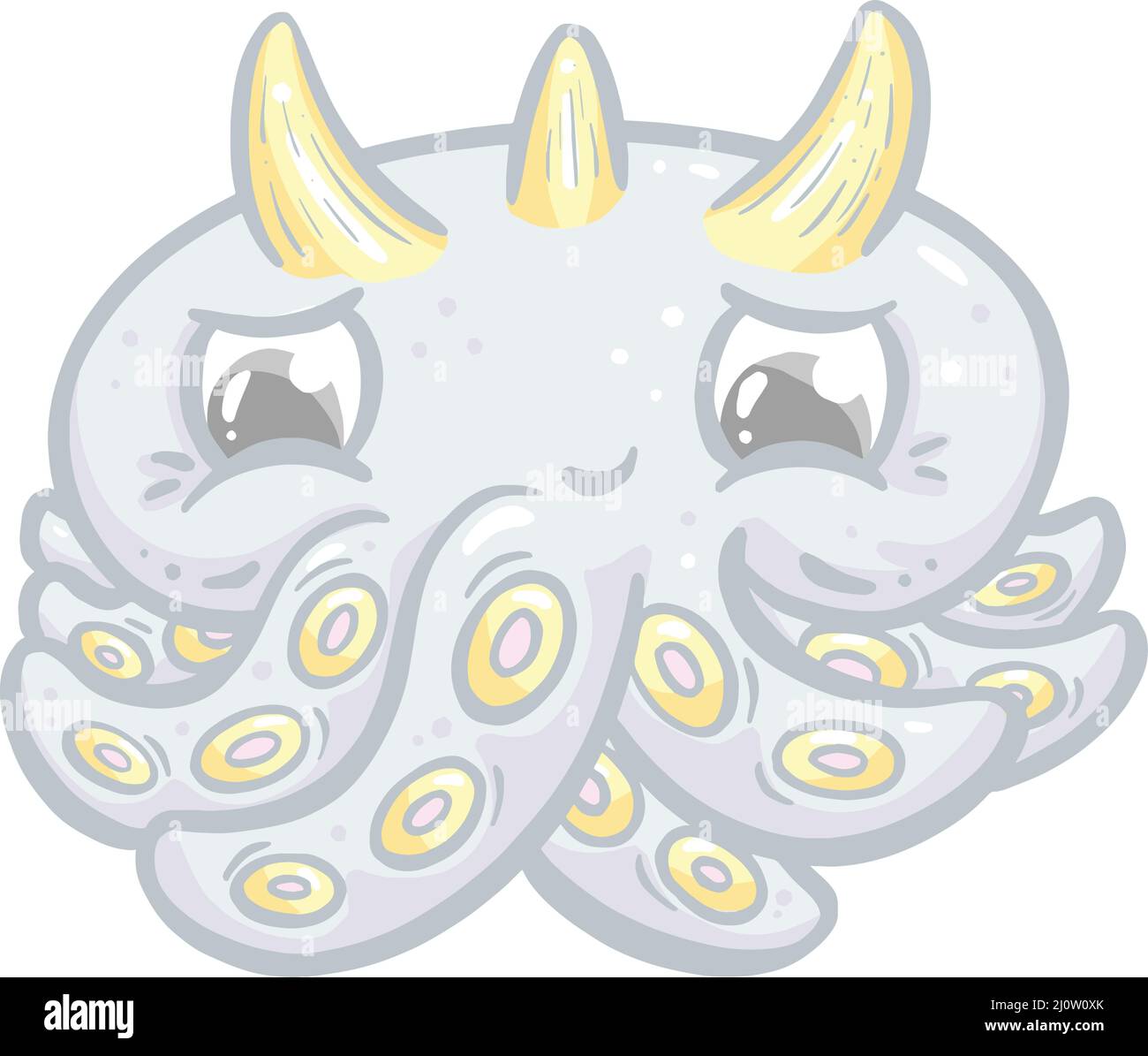 Octopus Cute Kawaii Cartoon Creature With Horns and Tentacles Stock ...