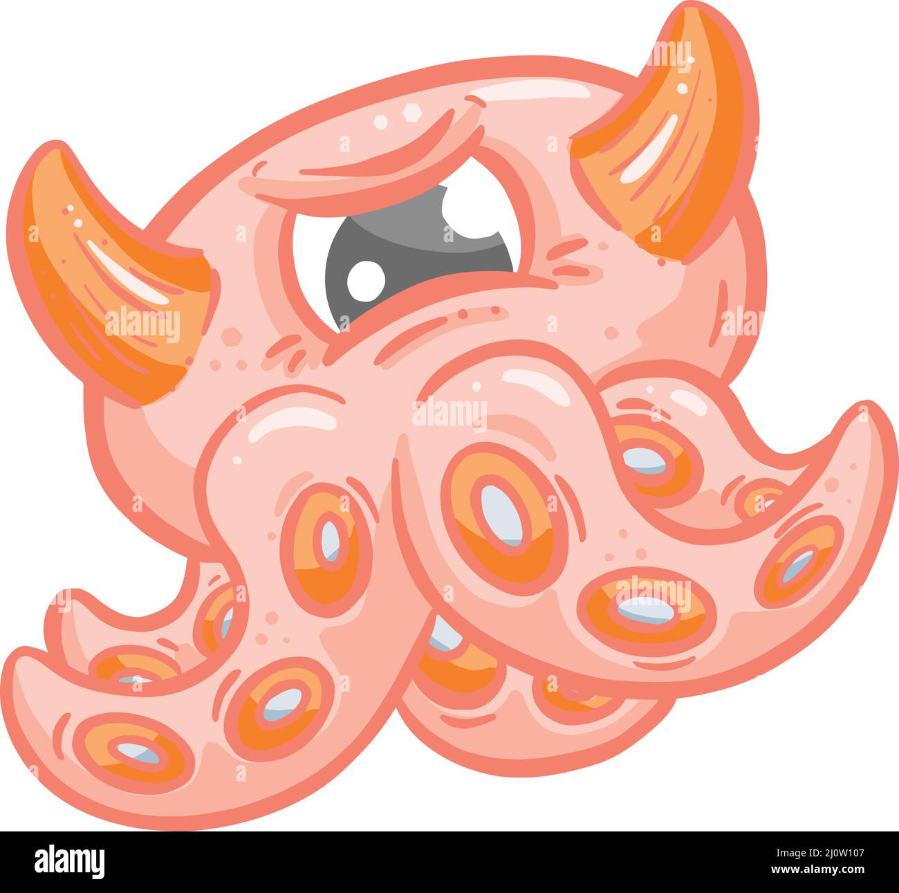 Octopus Cute Kawaii Cartoon Creature With Horns and Tentacles Stock ...