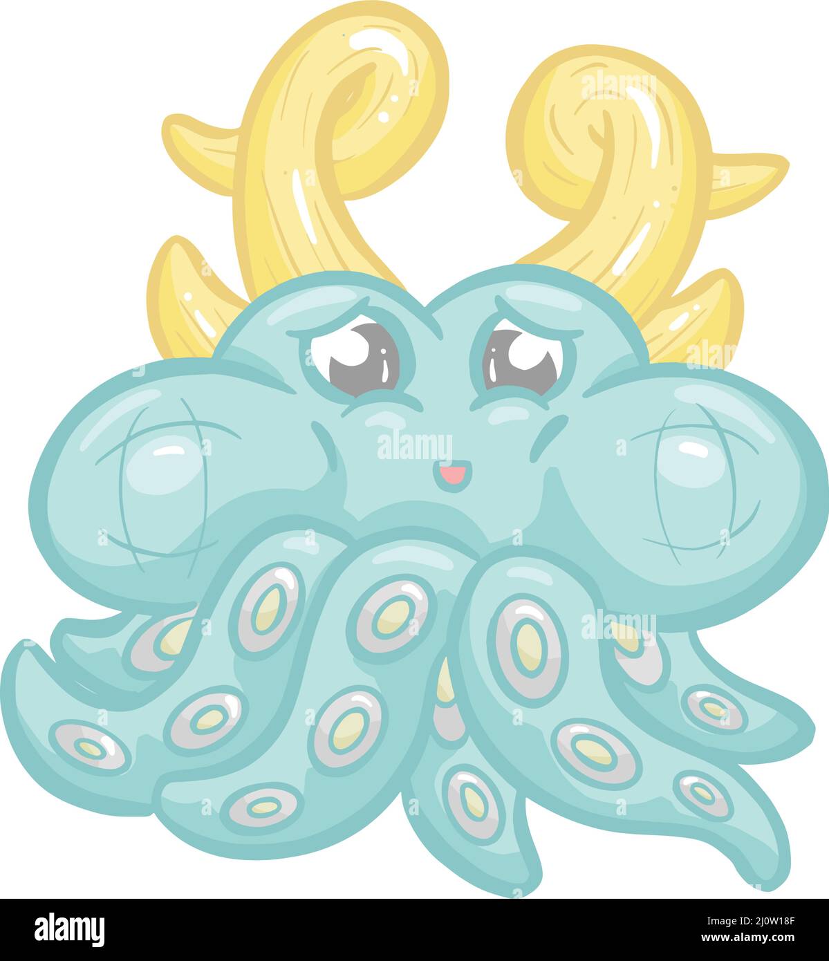 Octopus Cute Kawaii Cartoon Creature With Horns and Tentacles Stock ...