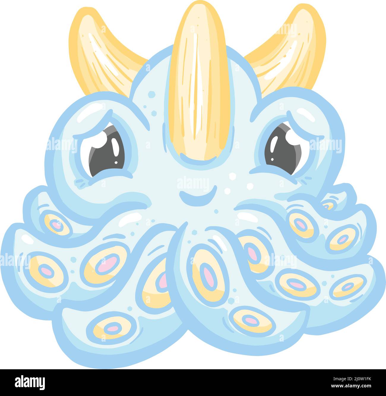 Octopus Cute Kawaii Cartoon Creature With Horns and Tentacles Stock ...